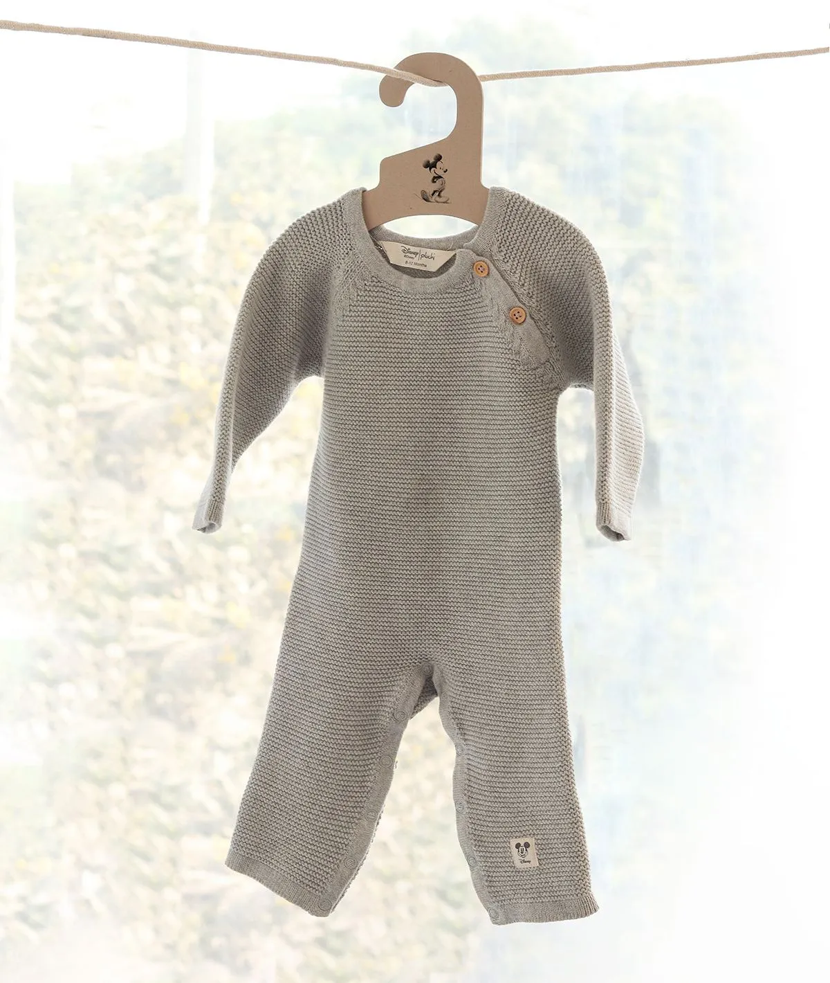 Mickey Mouse Romper for Newborn Babies in Vanila Grey color