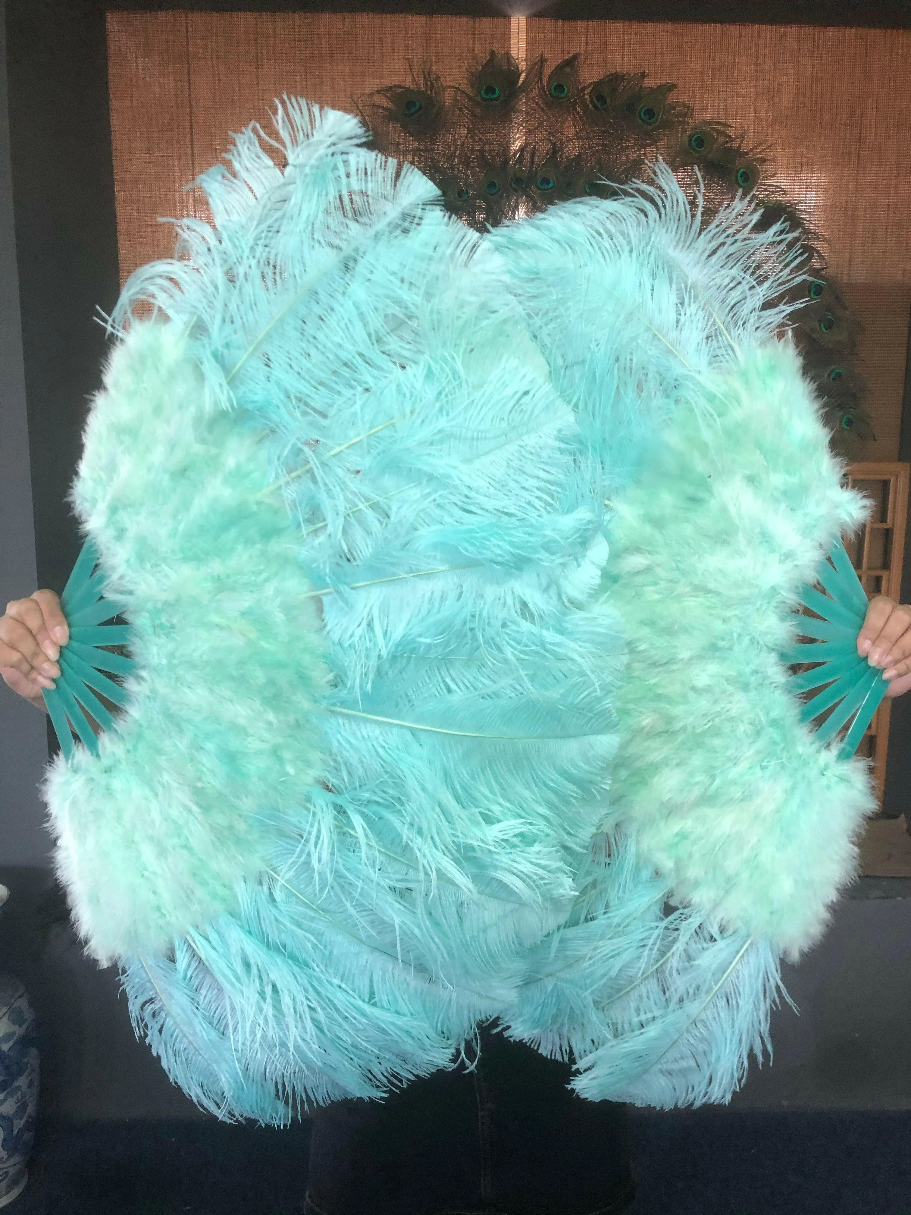 mint green Marabou Ostrich Feather fan 21"x 38"