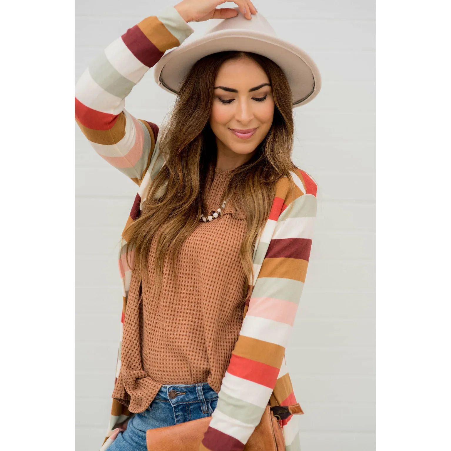 Muted Striped Tunic Cardigan