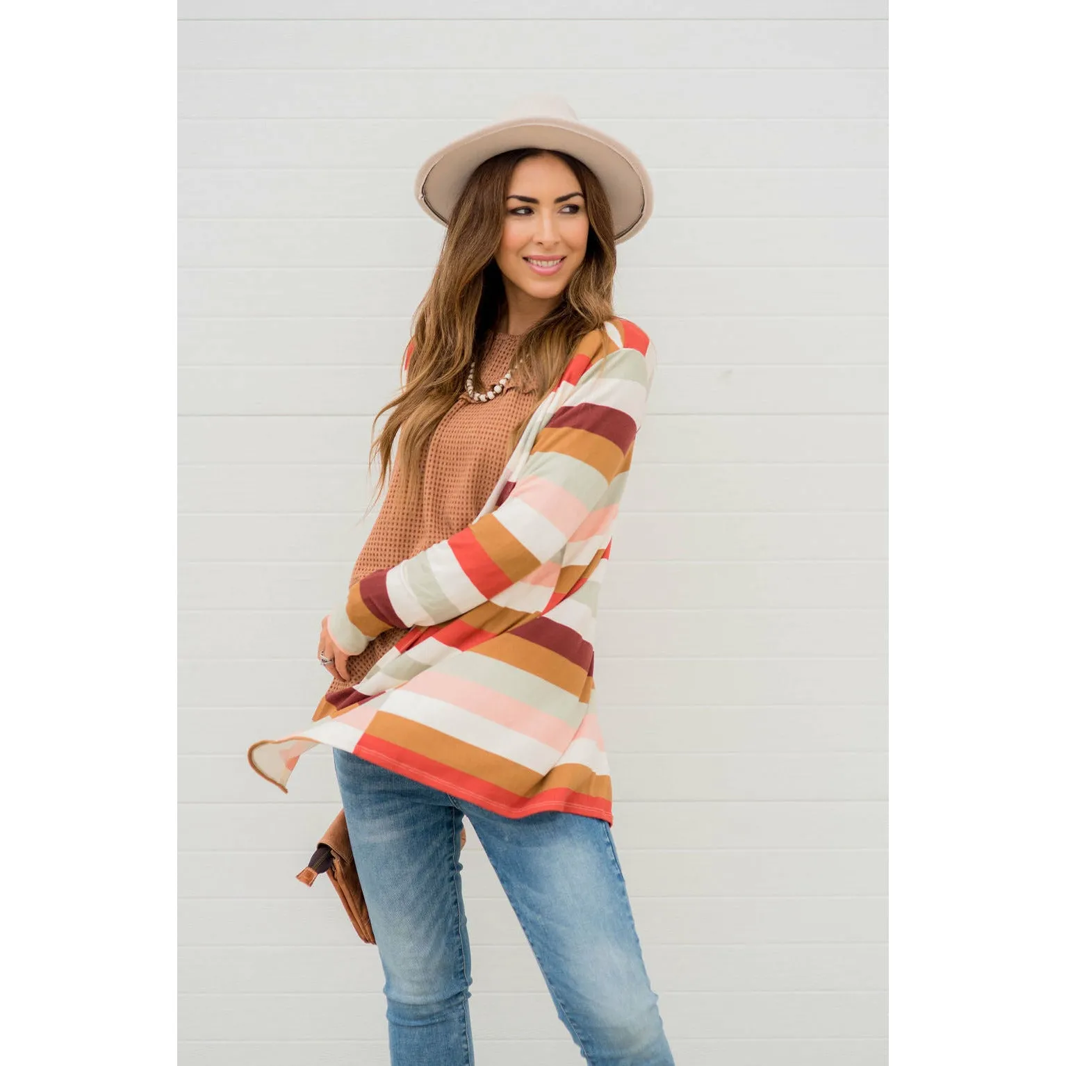 Muted Striped Tunic Cardigan