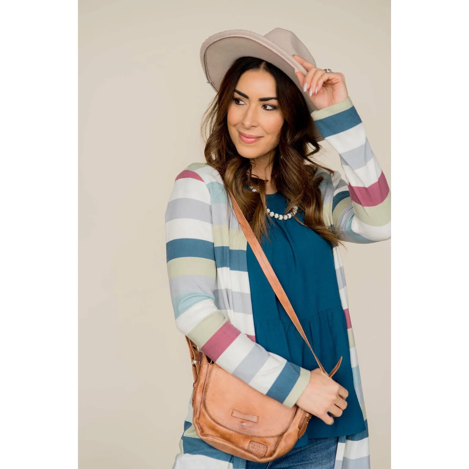 Muted Striped Tunic Cardigan