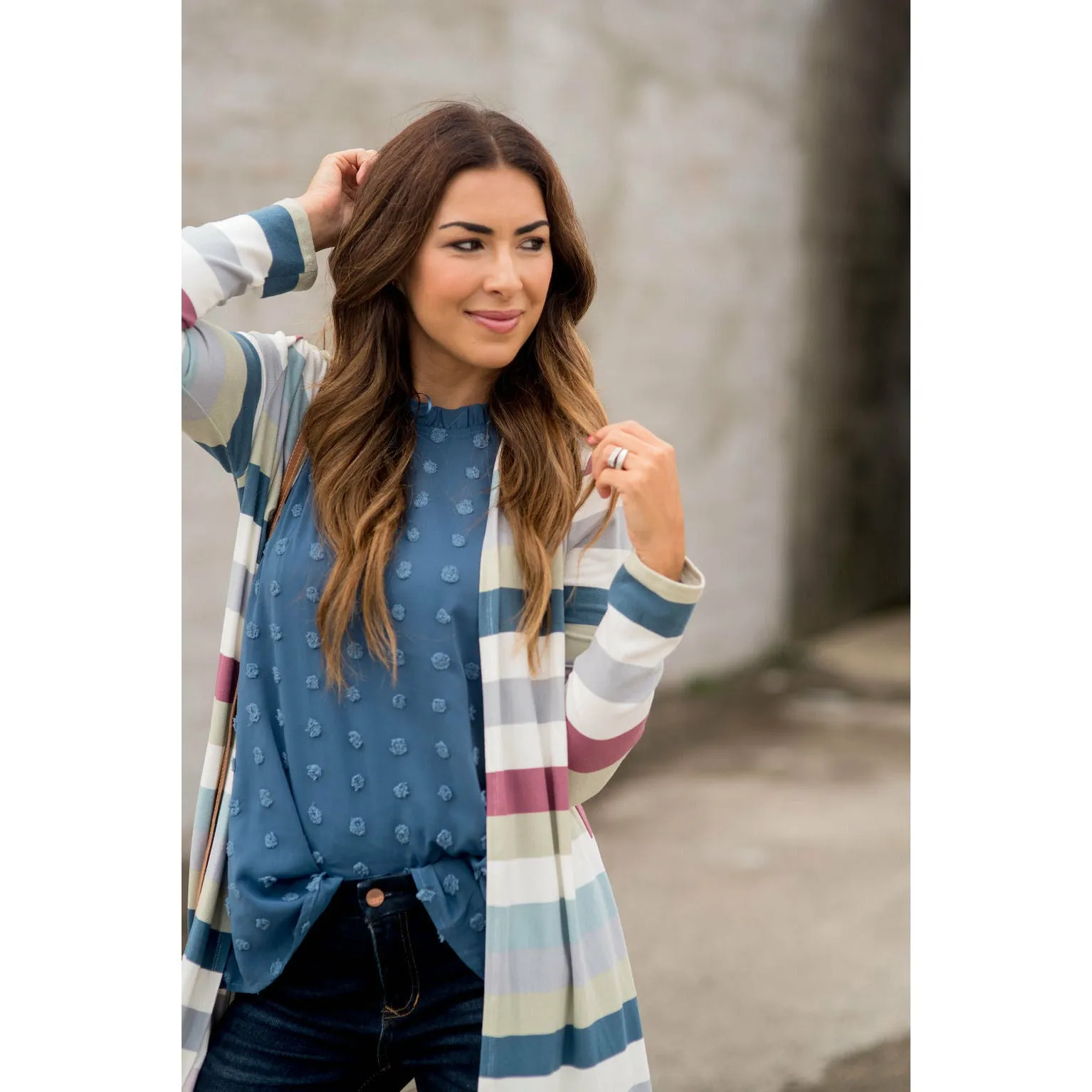 Muted Striped Tunic Cardigan