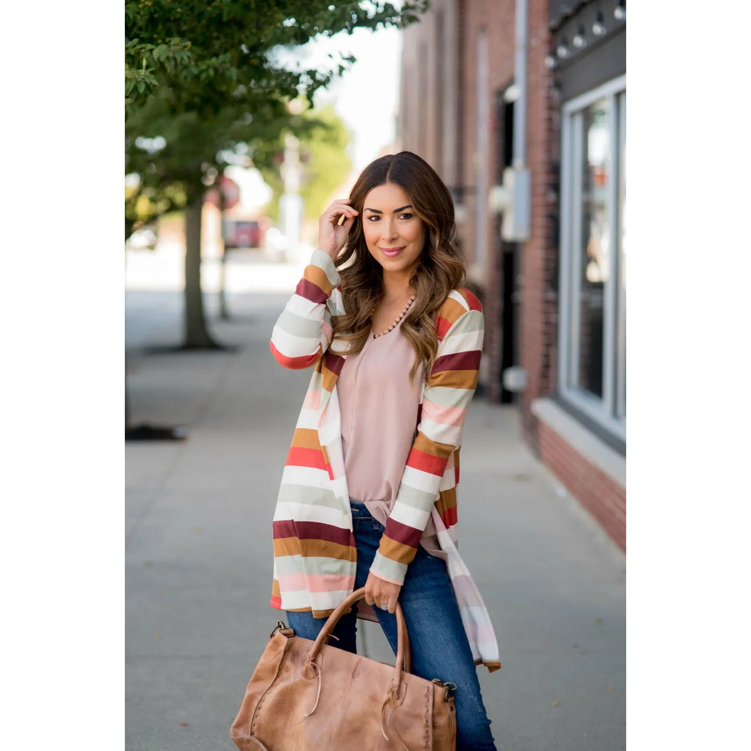 Muted Striped Tunic Cardigan