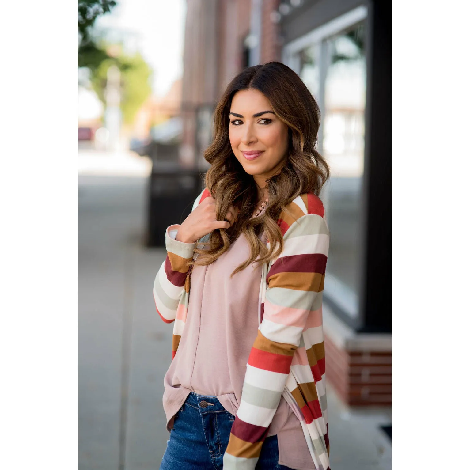 Muted Striped Tunic Cardigan