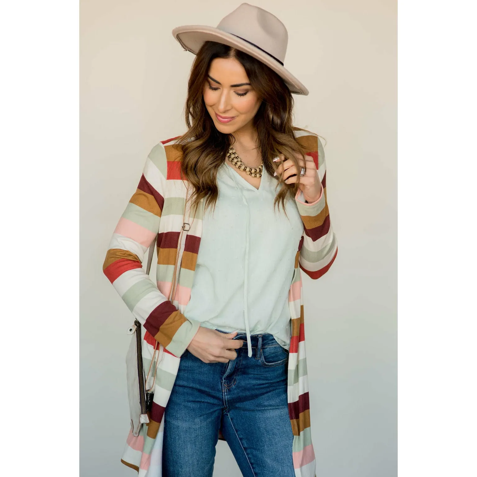 Muted Striped Tunic Cardigan