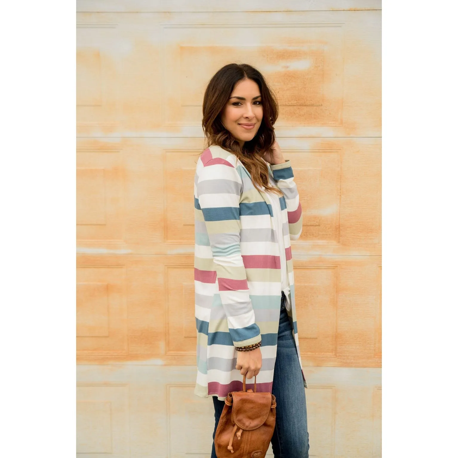 Muted Striped Tunic Cardigan