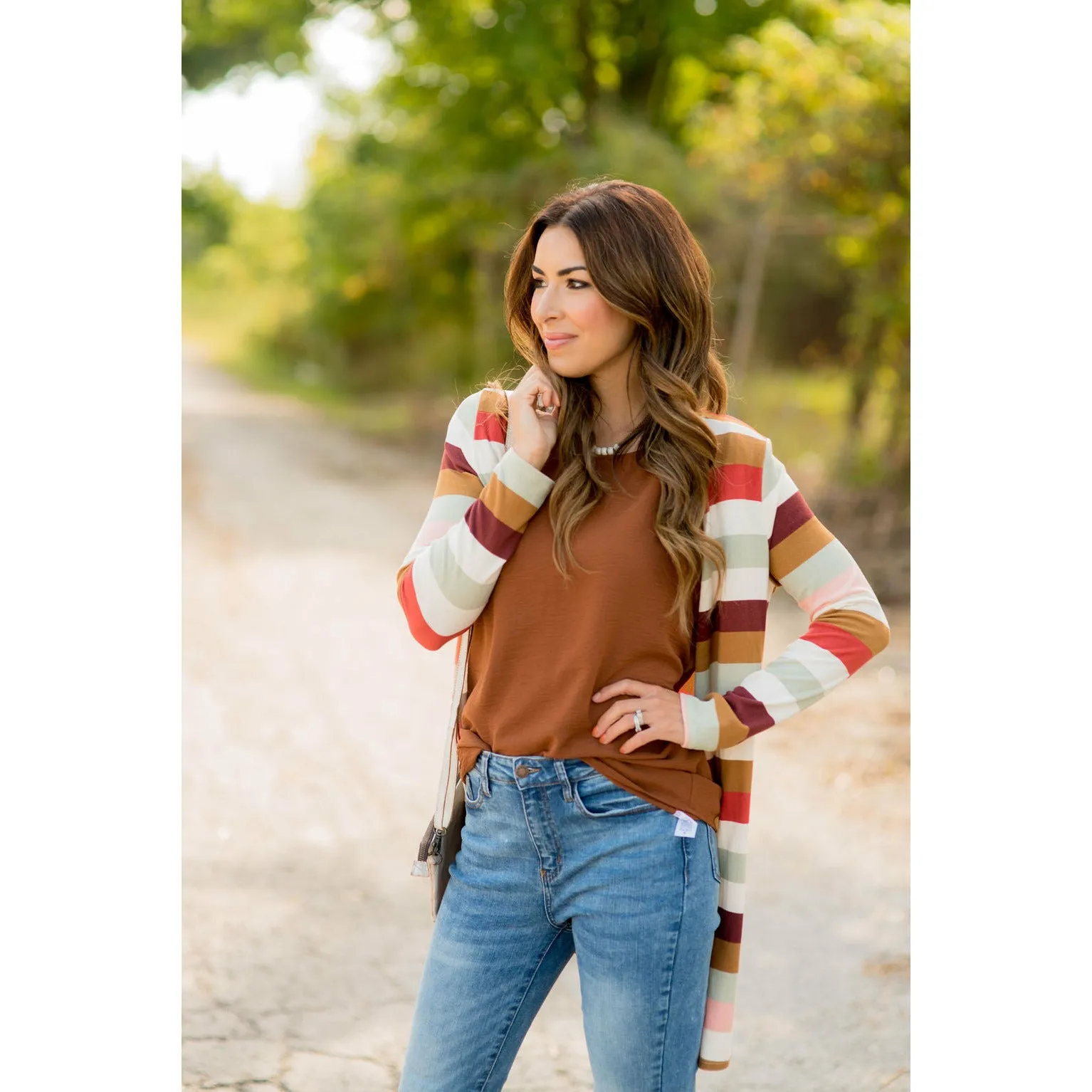 Muted Striped Tunic Cardigan