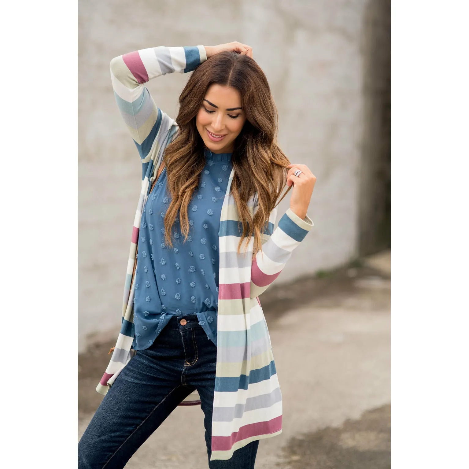 Muted Striped Tunic Cardigan