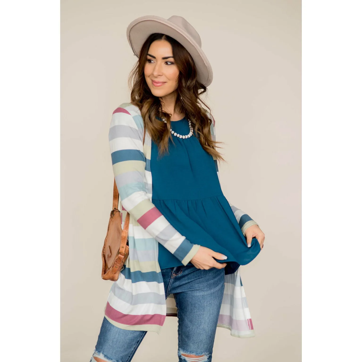 Muted Striped Tunic Cardigan