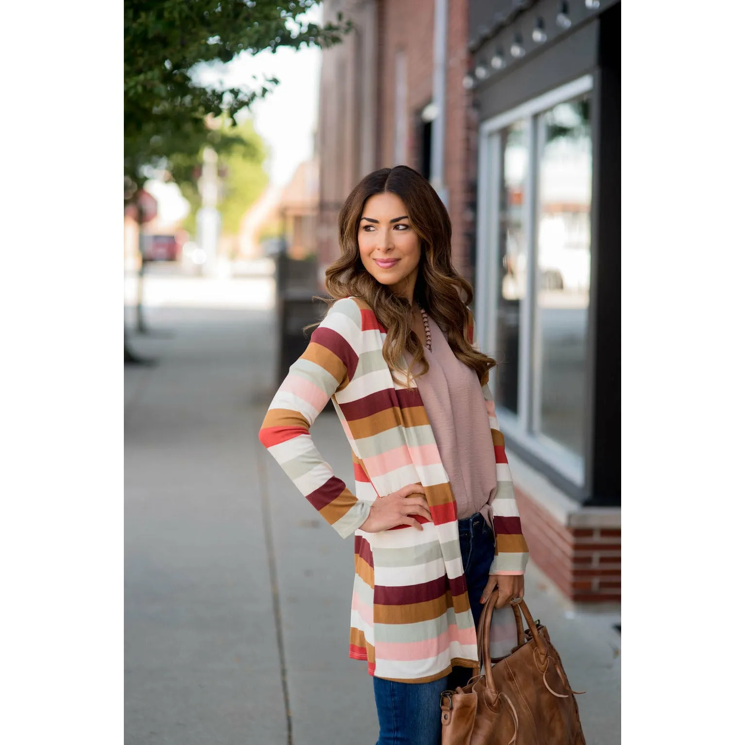 Muted Striped Tunic Cardigan