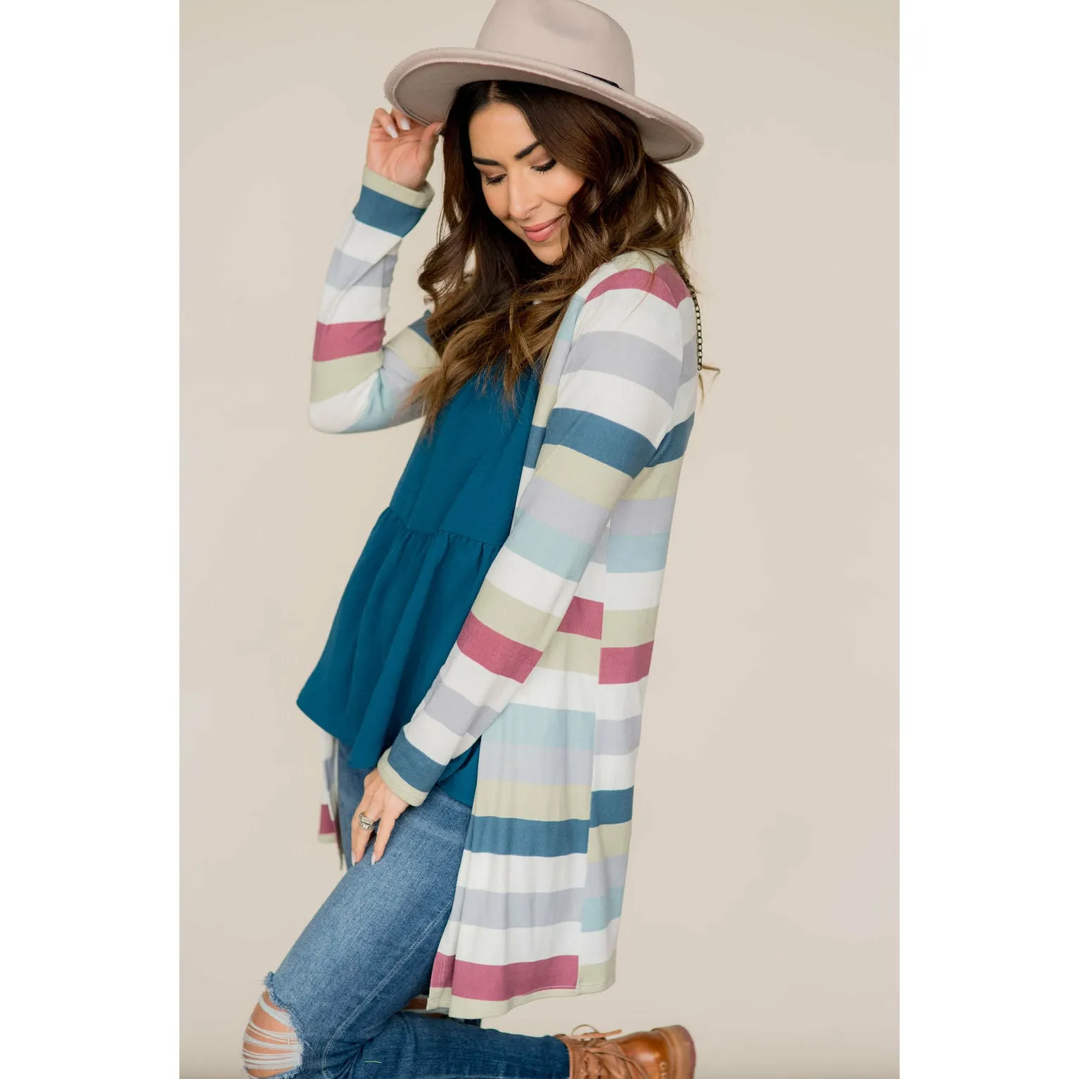 Muted Striped Tunic Cardigan