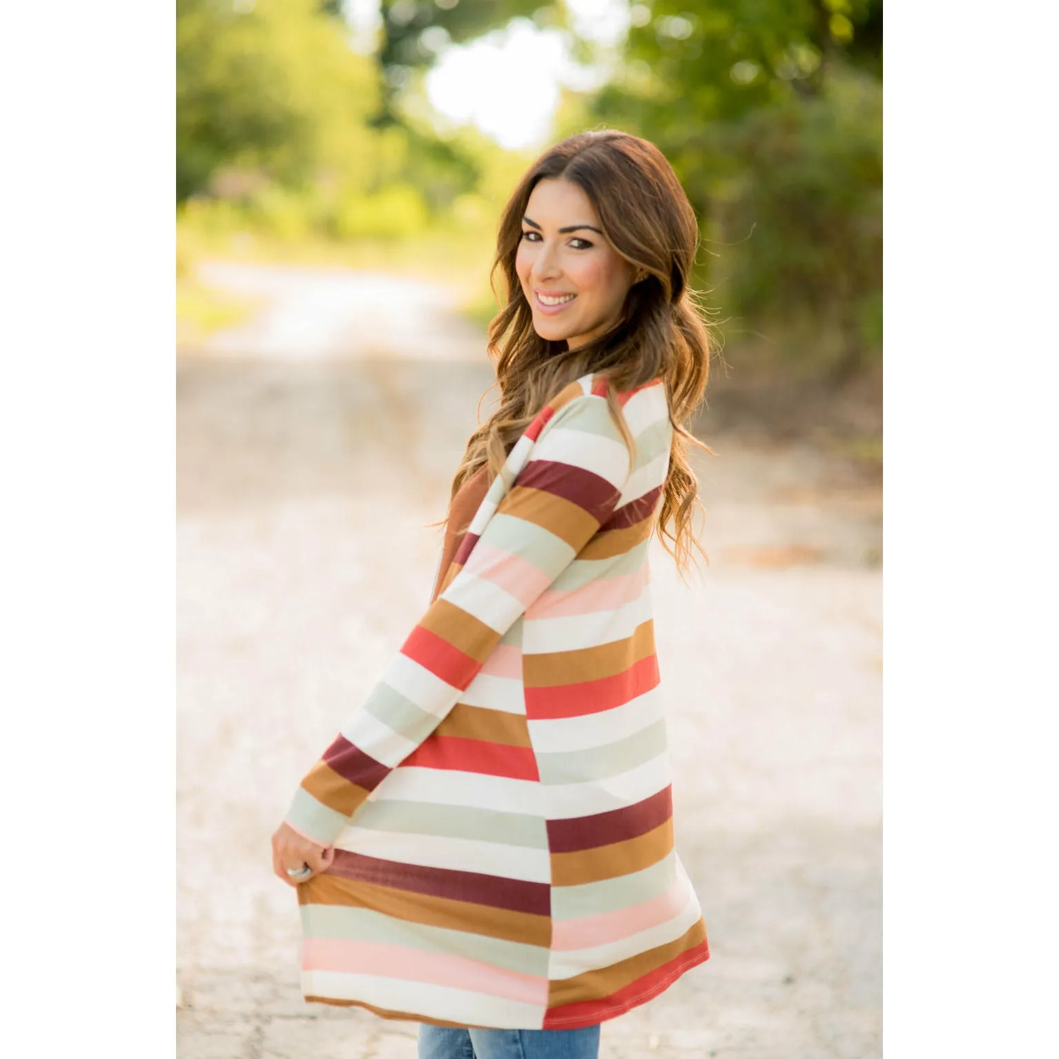 Muted Striped Tunic Cardigan