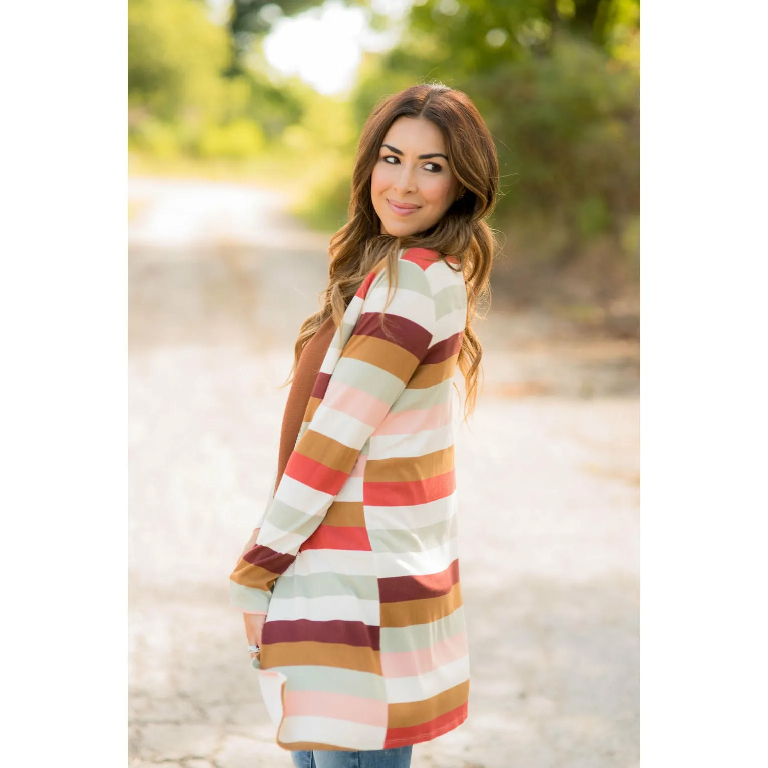 Muted Striped Tunic Cardigan