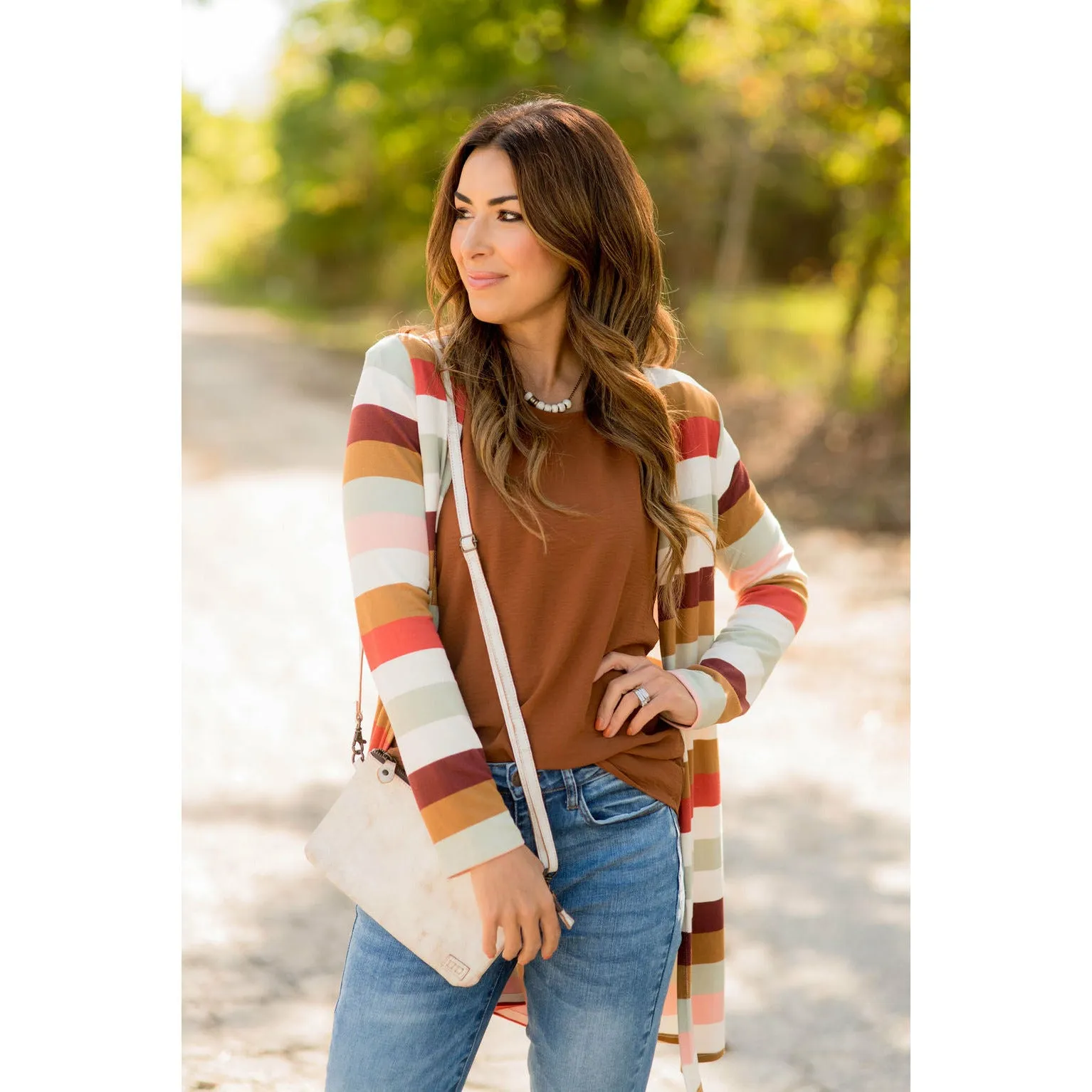 Muted Striped Tunic Cardigan