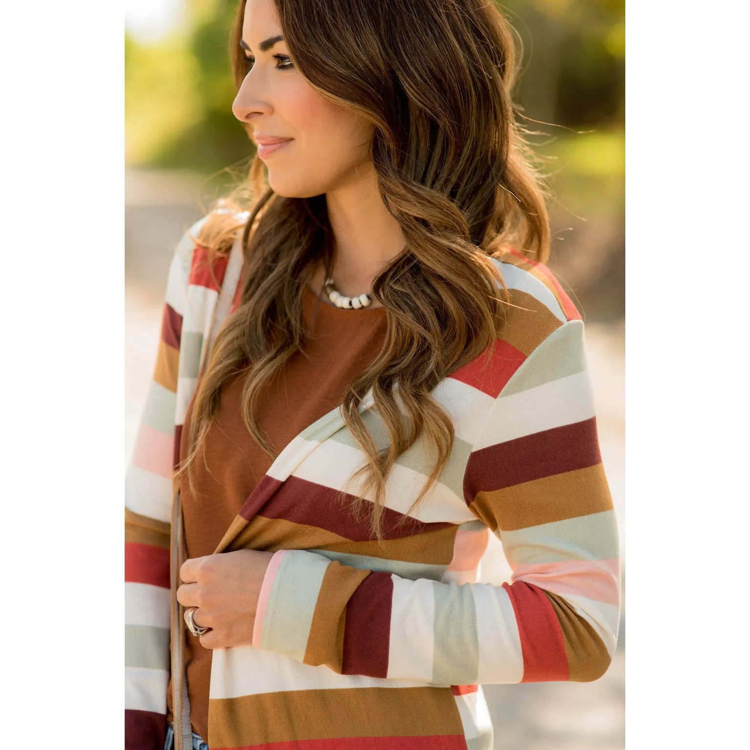 Muted Striped Tunic Cardigan