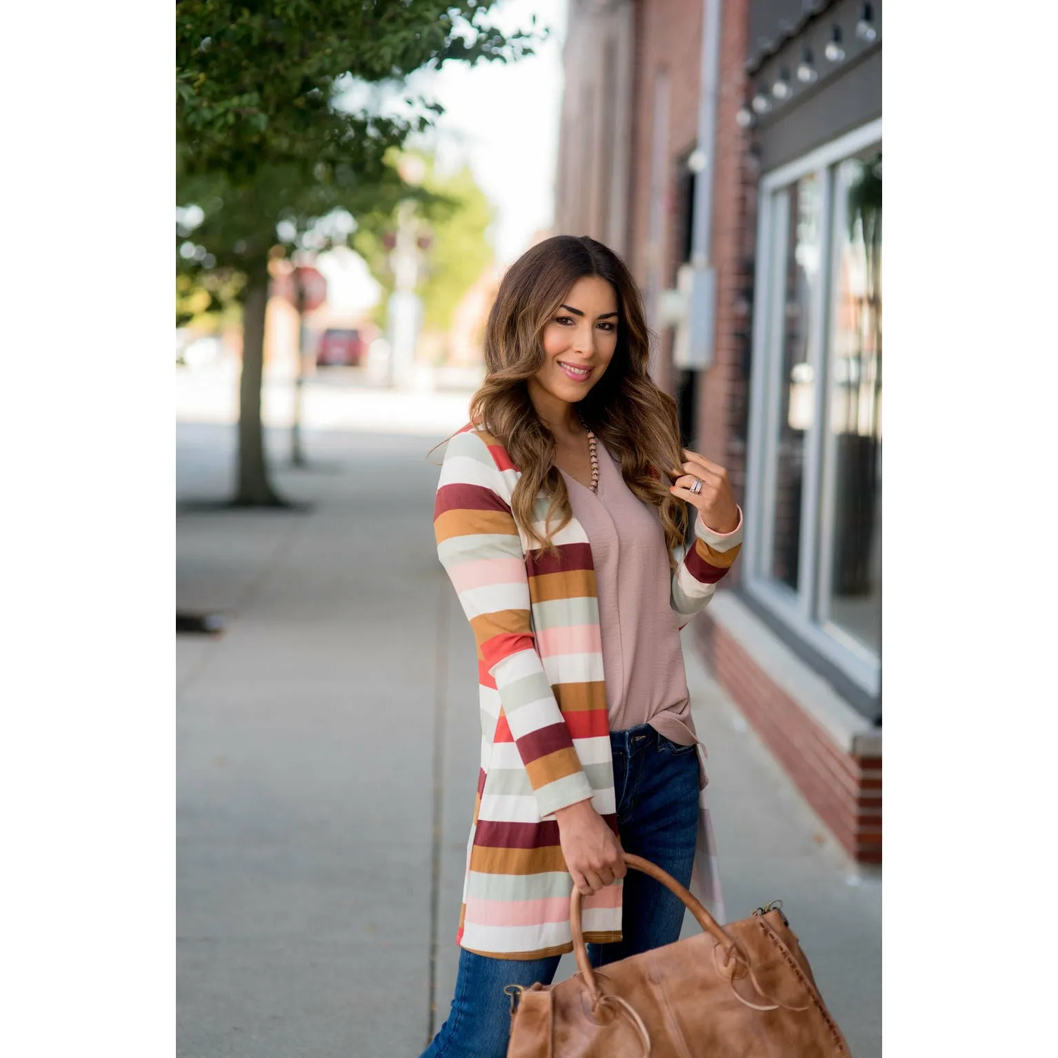 Muted Striped Tunic Cardigan