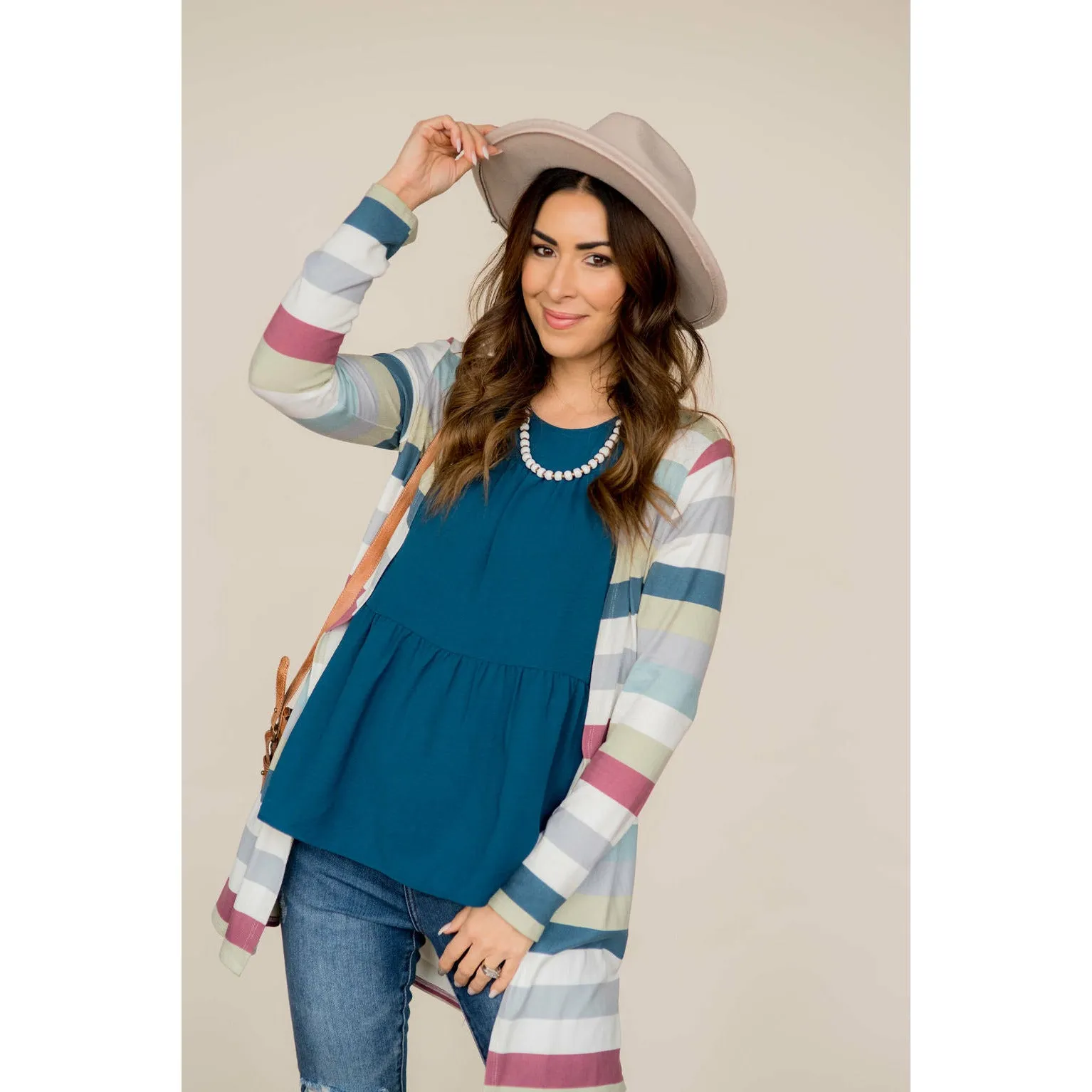 Muted Striped Tunic Cardigan