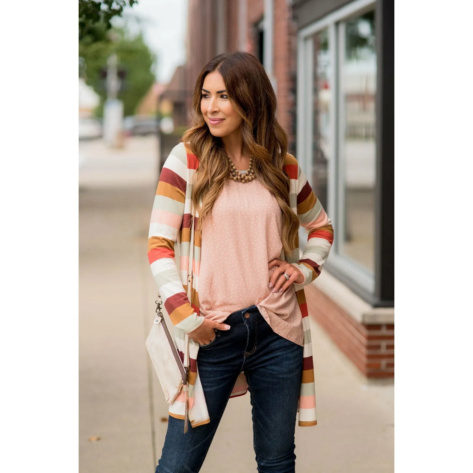 Muted Striped Tunic Cardigan