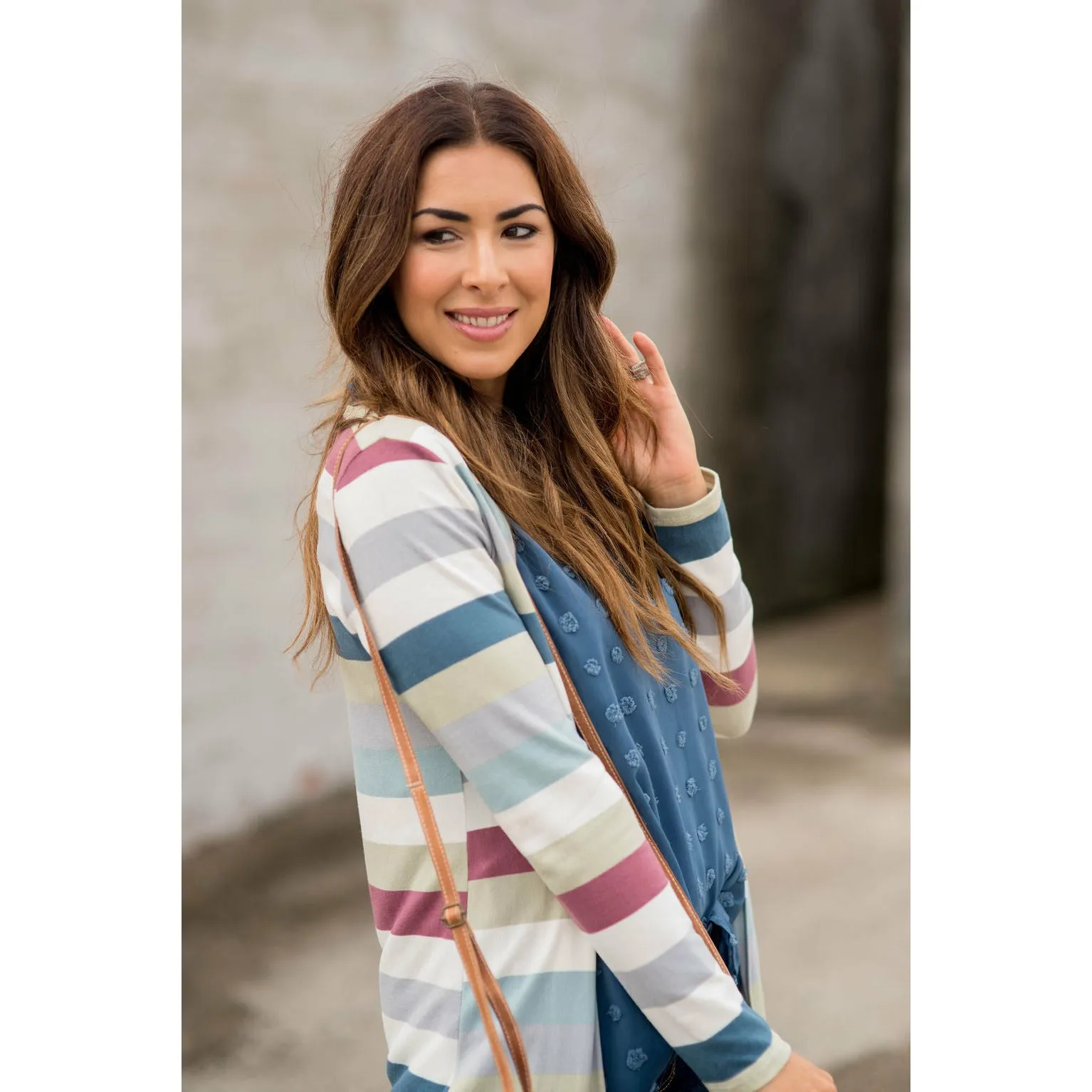 Muted Striped Tunic Cardigan