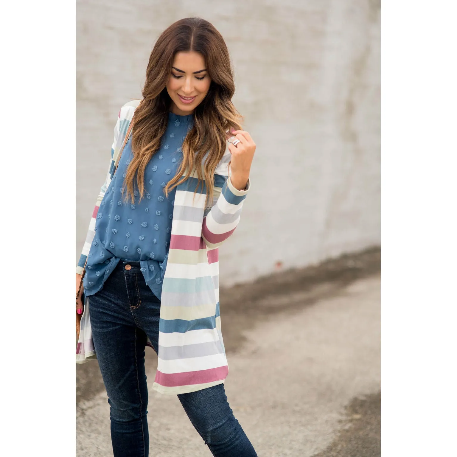 Muted Striped Tunic Cardigan