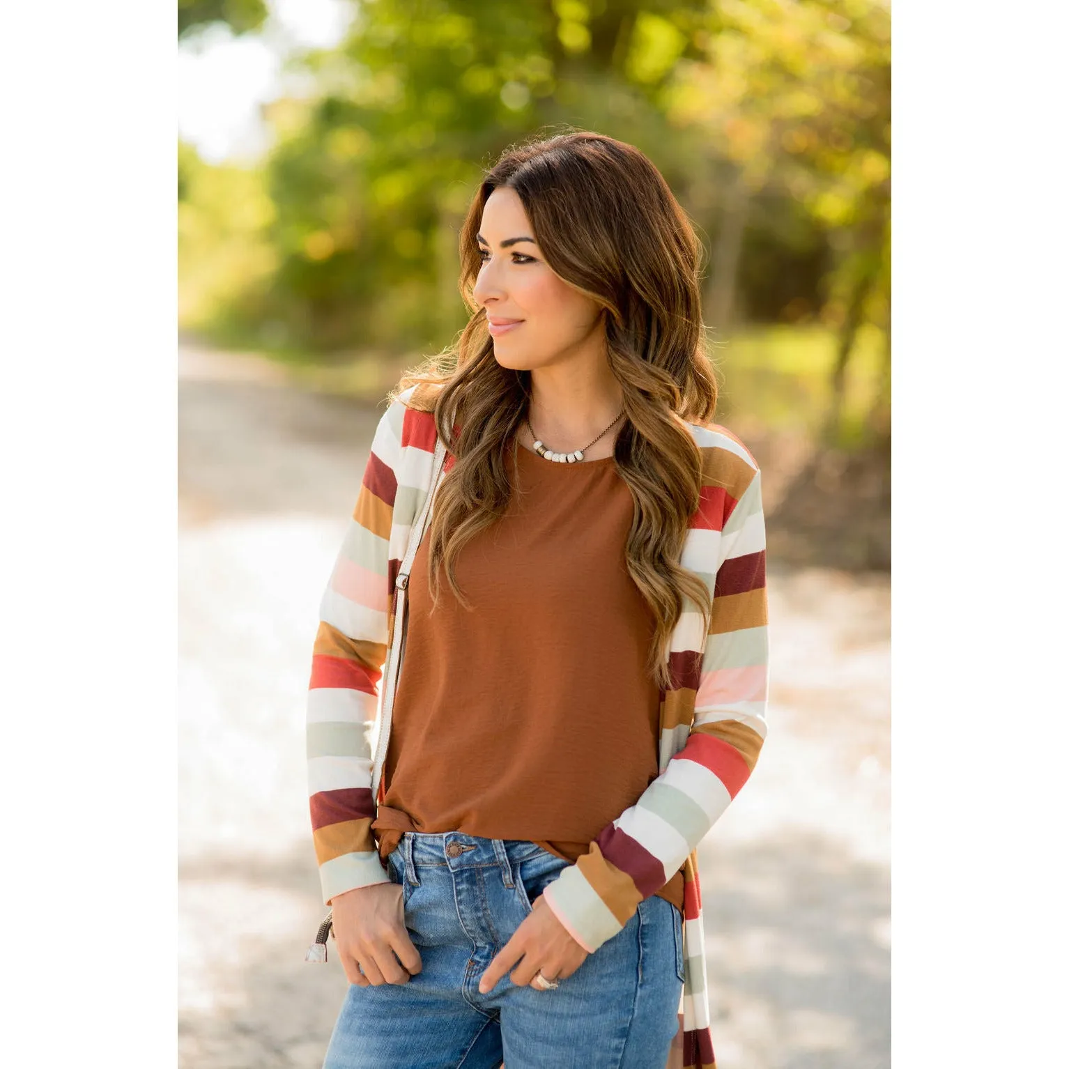 Muted Striped Tunic Cardigan