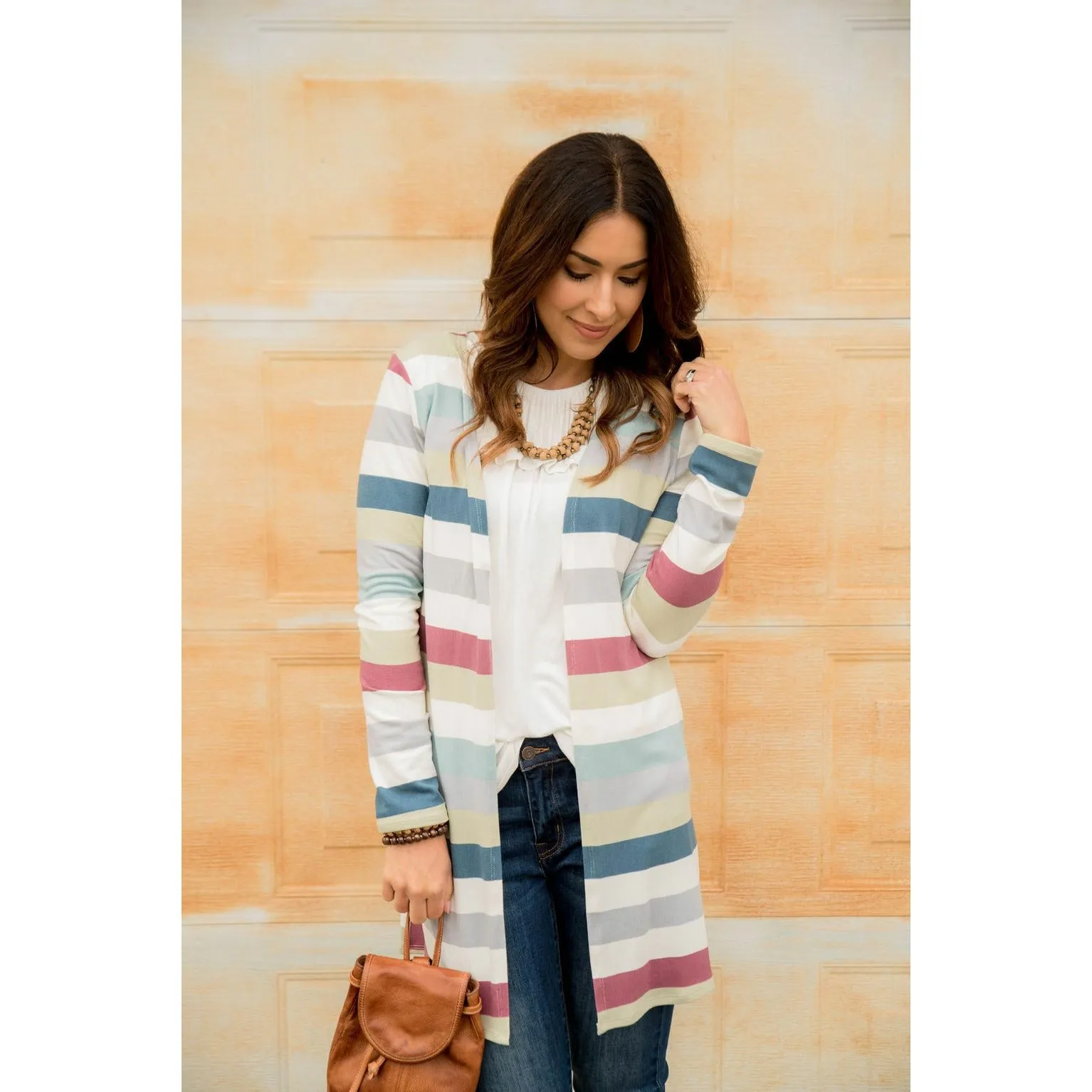 Muted Striped Tunic Cardigan