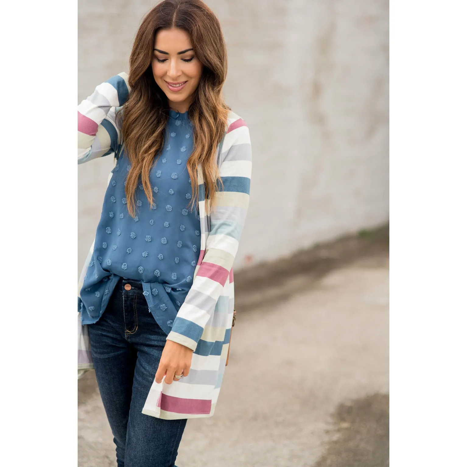 Muted Striped Tunic Cardigan