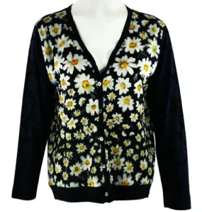 Nally & Millie - Daisies Galore, Black, White & Yellow, Button Front, Cardigan