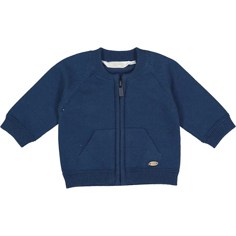 Navy Knit Zipper Cardigan