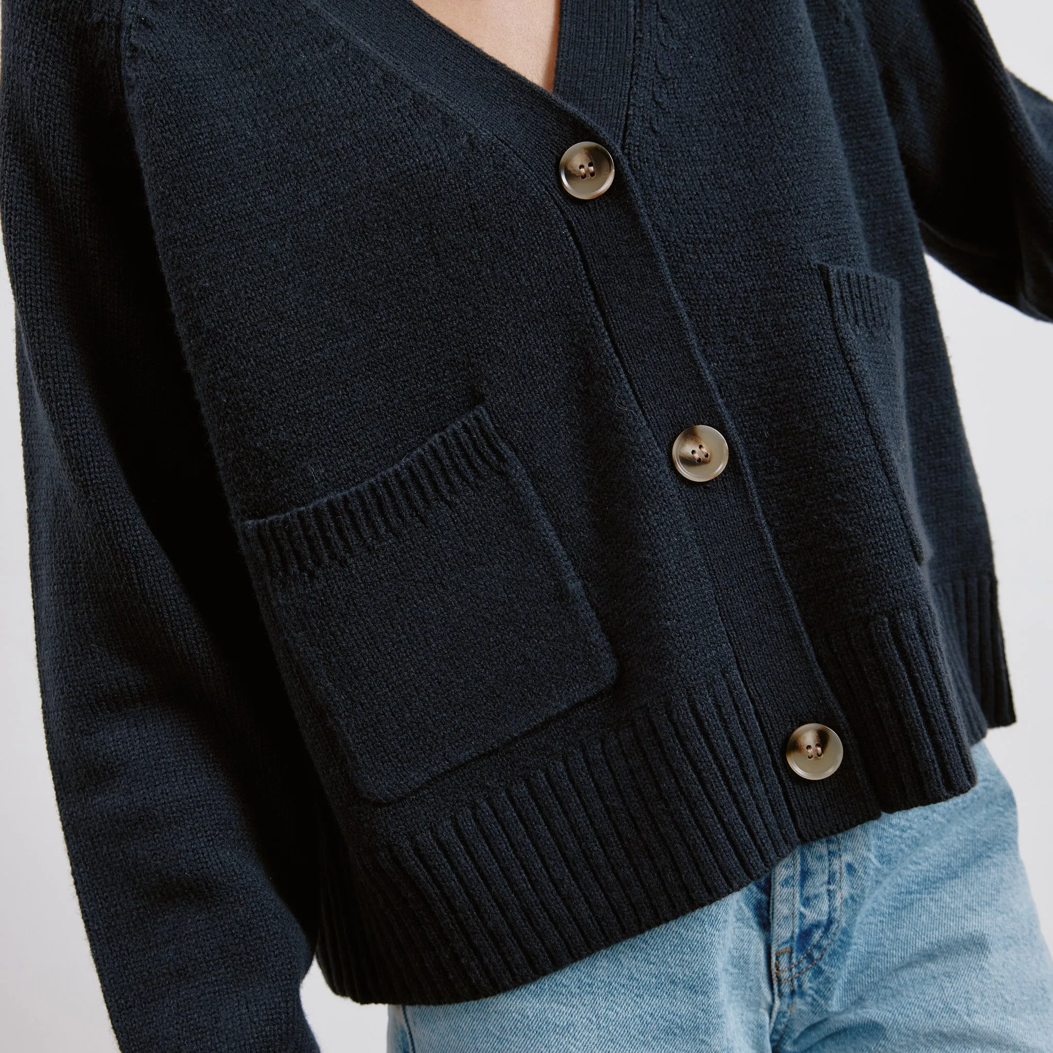 Navy Relaxed V Neck Cardigan