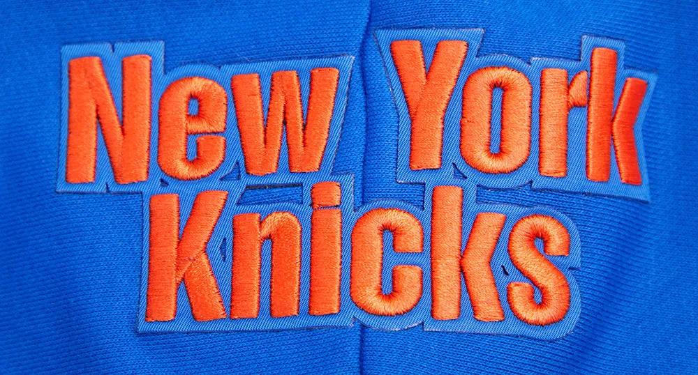 NBA NEW YORK KNICKS SCRIPT TAIL WOMEN'S RIB FLC CROPPED PO HOODIE (ROYAL/ORANGE/ROYAL)