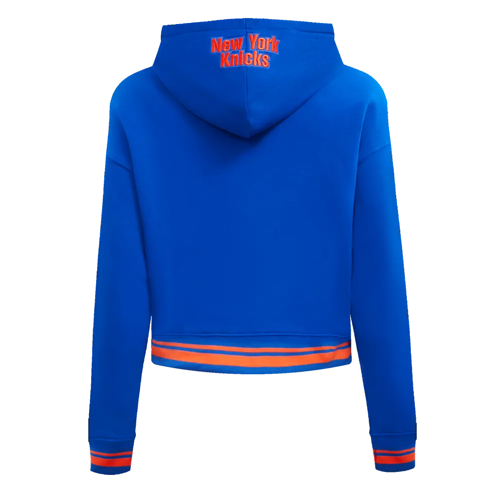 NBA NEW YORK KNICKS SCRIPT TAIL WOMEN'S RIB FLC CROPPED PO HOODIE (ROYAL/ORANGE/ROYAL)