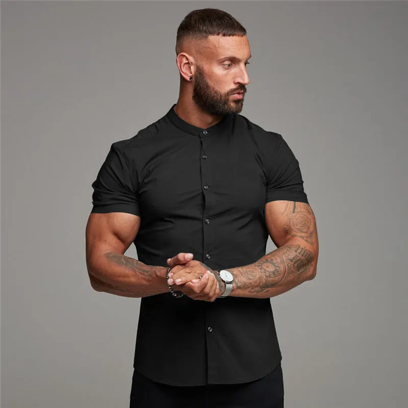 New Summer Shirt  Fitness Clothing Cotton Tops Short Sleeve Sports Shirts Brand Mens Short Cool Casual Fashion Breathable Shirt