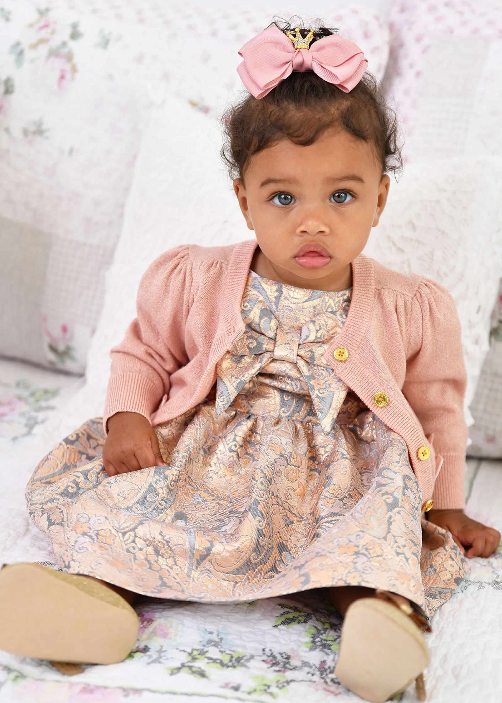 Nicolette Metallic Baby Cardigan Blush