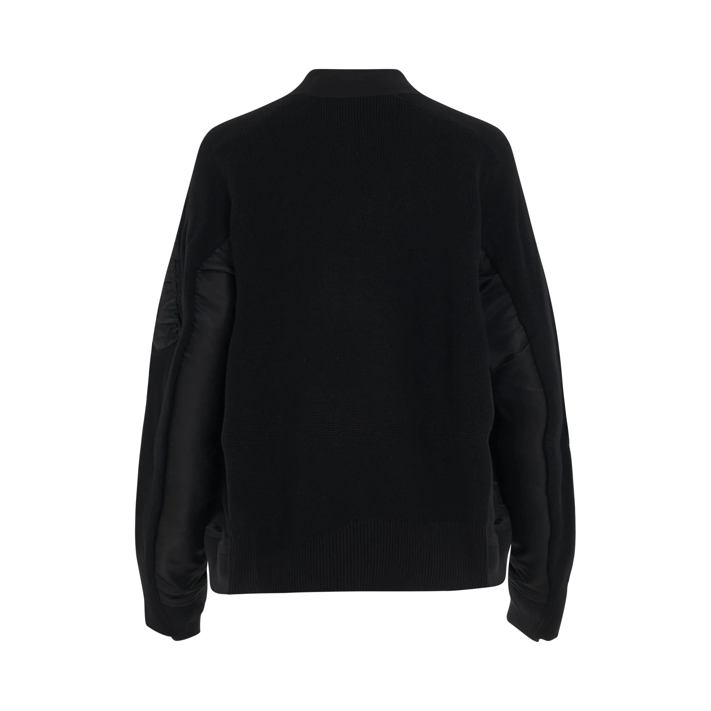 Nylon Twill x Cotton Knit Cardigan in Black