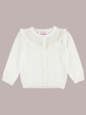 Off-White Sweater Knit Ruffle Trim Cardigan