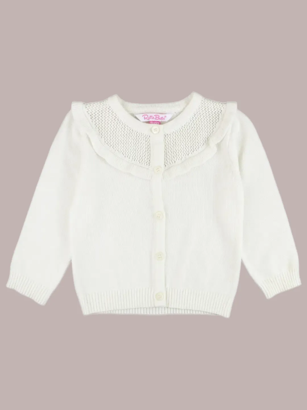 Off-White Sweater Knit Ruffle Trim Cardigan