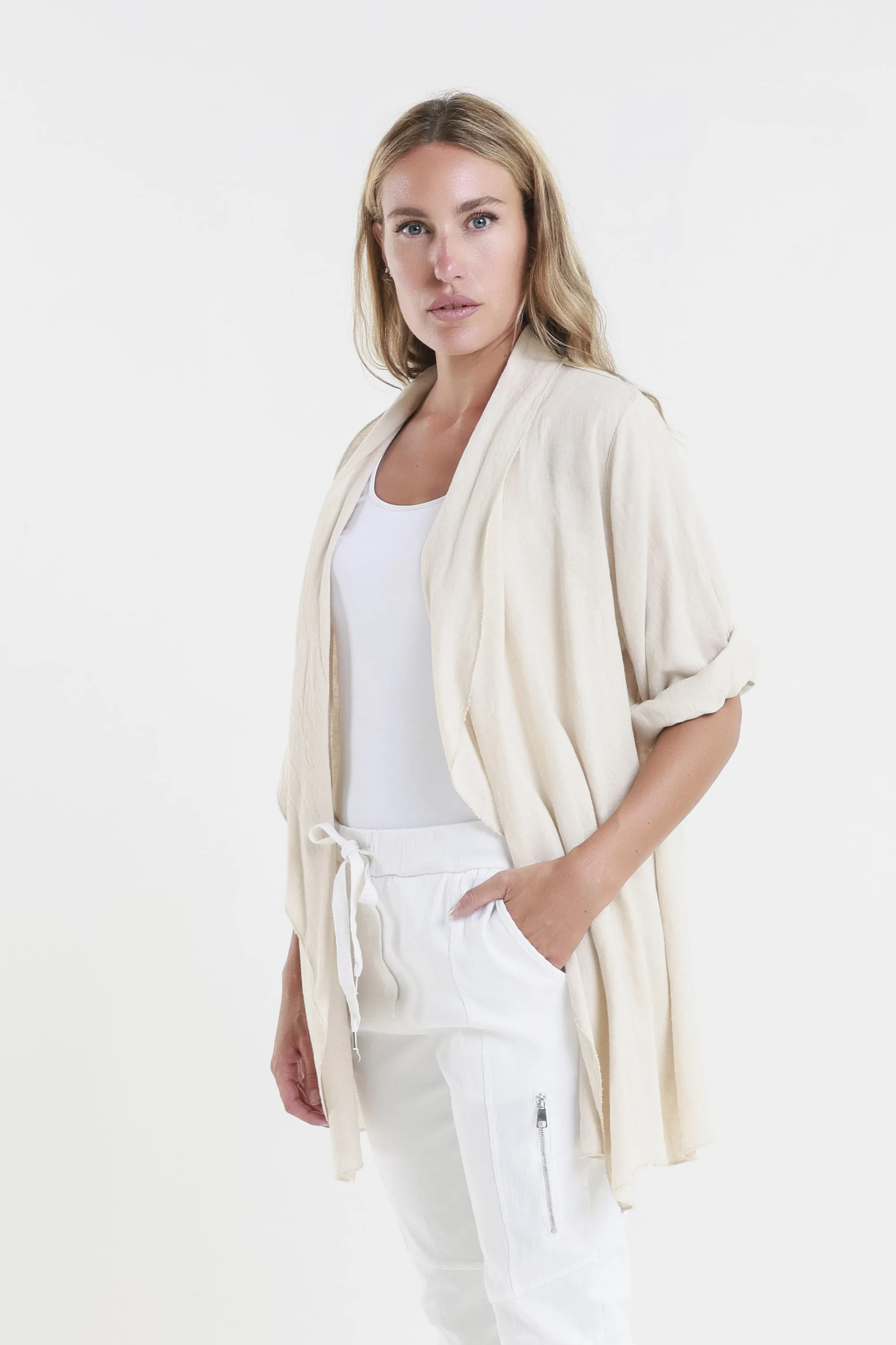 Olivette Gauzy Linen Blend Open Cardigan (CQ102)