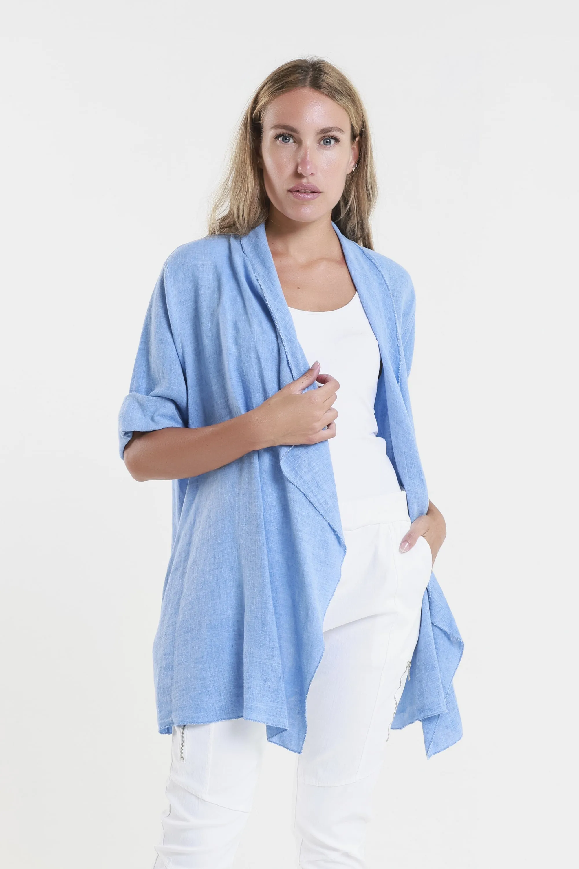 Olivette Gauzy Linen Blend Open Cardigan (CQ102)