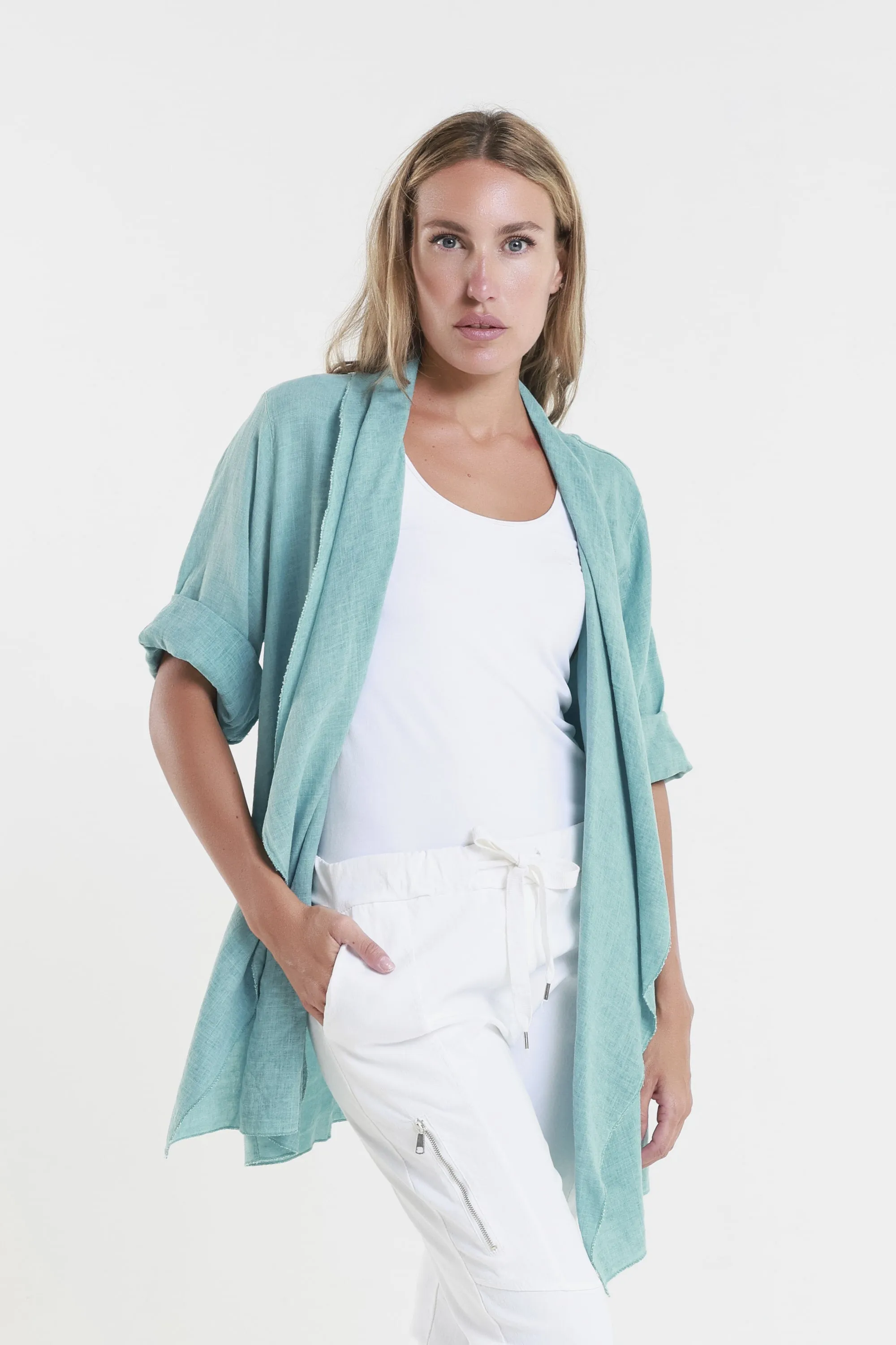 Olivette Gauzy Linen Blend Open Cardigan (CQ102)