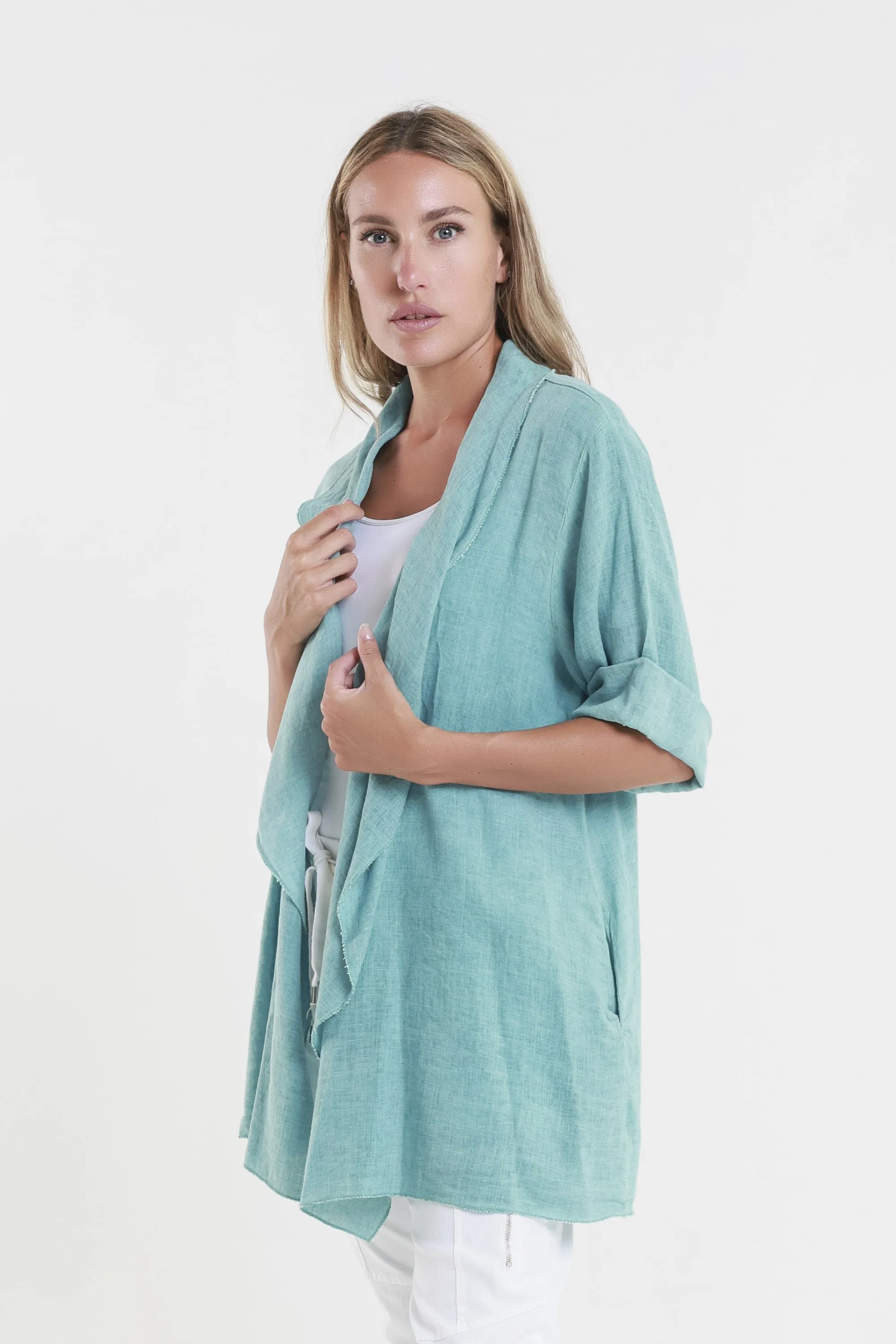 Olivette Gauzy Linen Blend Open Cardigan (CQ102)