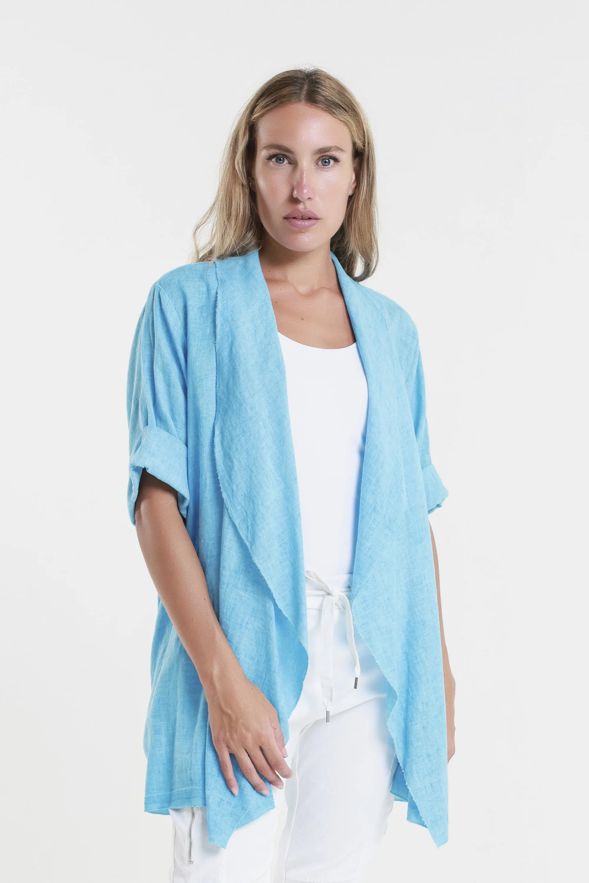 Olivette Gauzy Linen Blend Open Cardigan (CQ102)