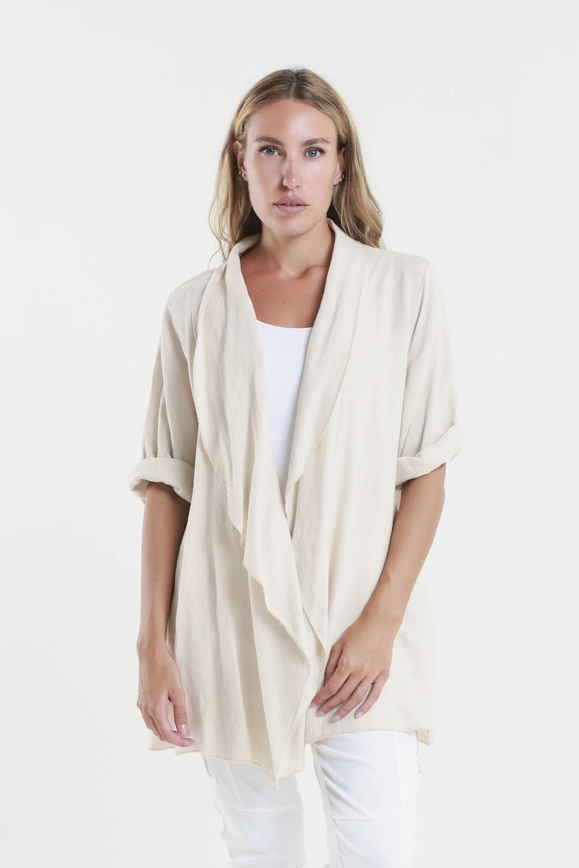 Olivette Gauzy Linen Blend Open Cardigan (CQ102)