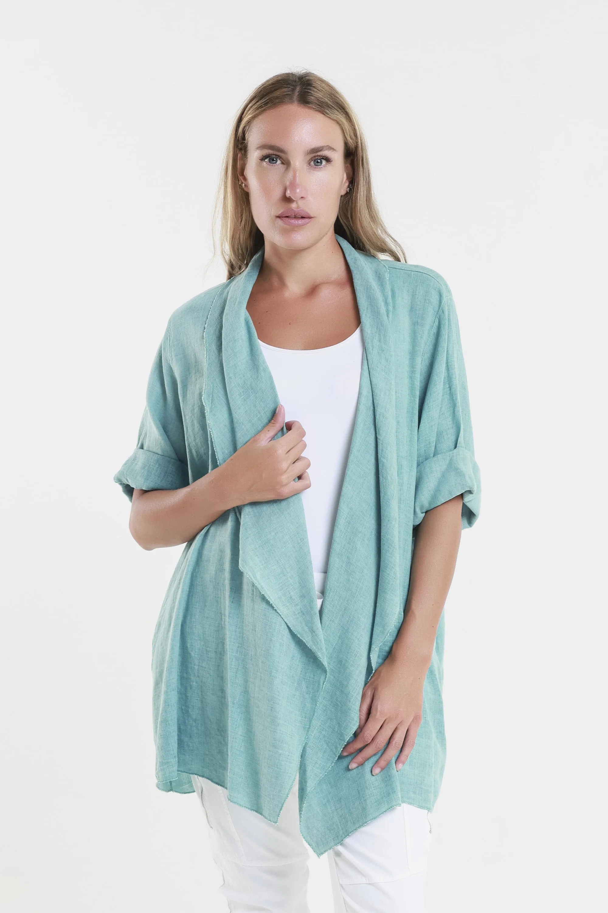 Olivette Gauzy Linen Blend Open Cardigan (CQ102)