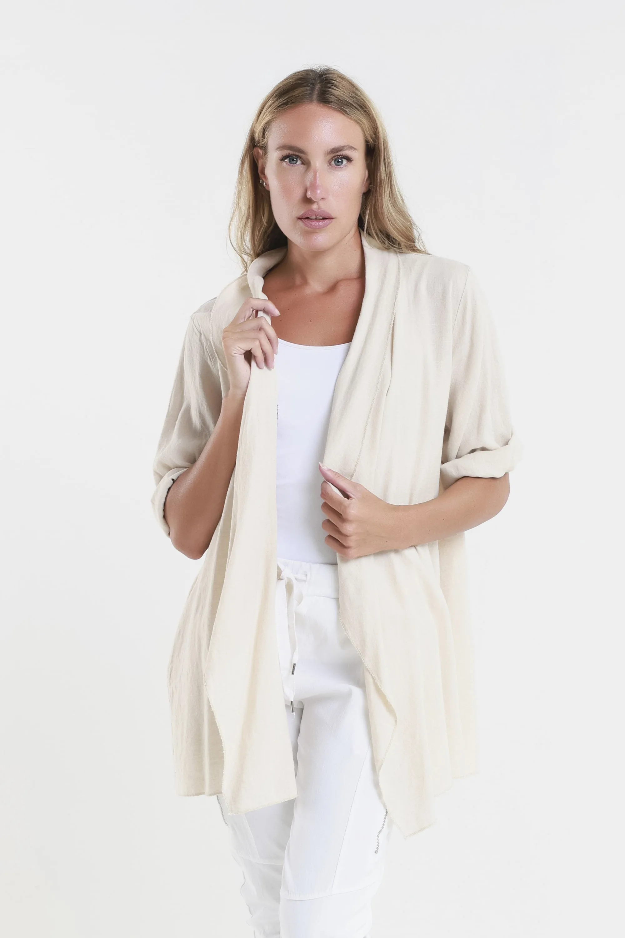 Olivette Gauzy Linen Blend Open Cardigan (CQ102)