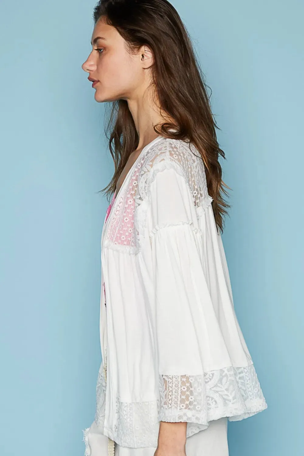 Open Front Lace Detail Cardigan