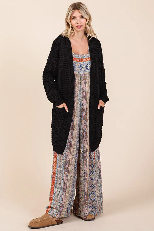 Open Front Long Sleeve Longline Cardigan