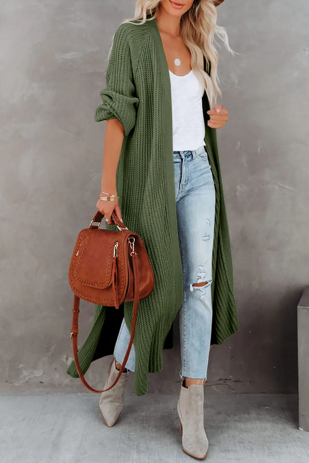 Open Front Slit Duster Cardigan