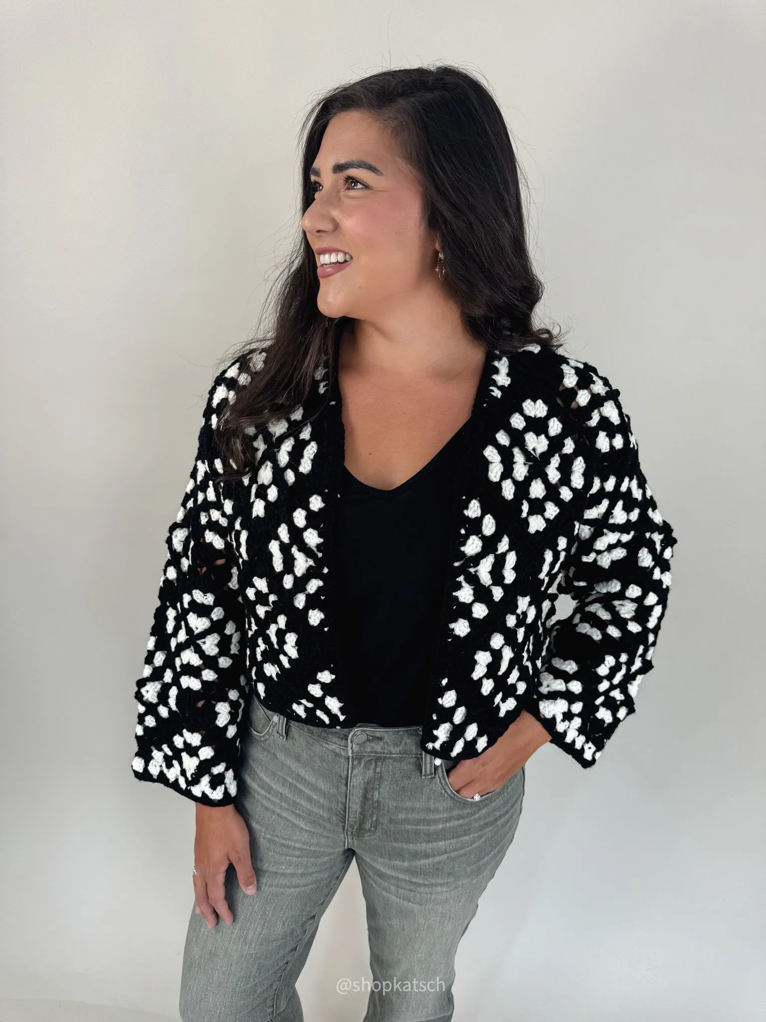 Opie Black & White Crochet Cardigan