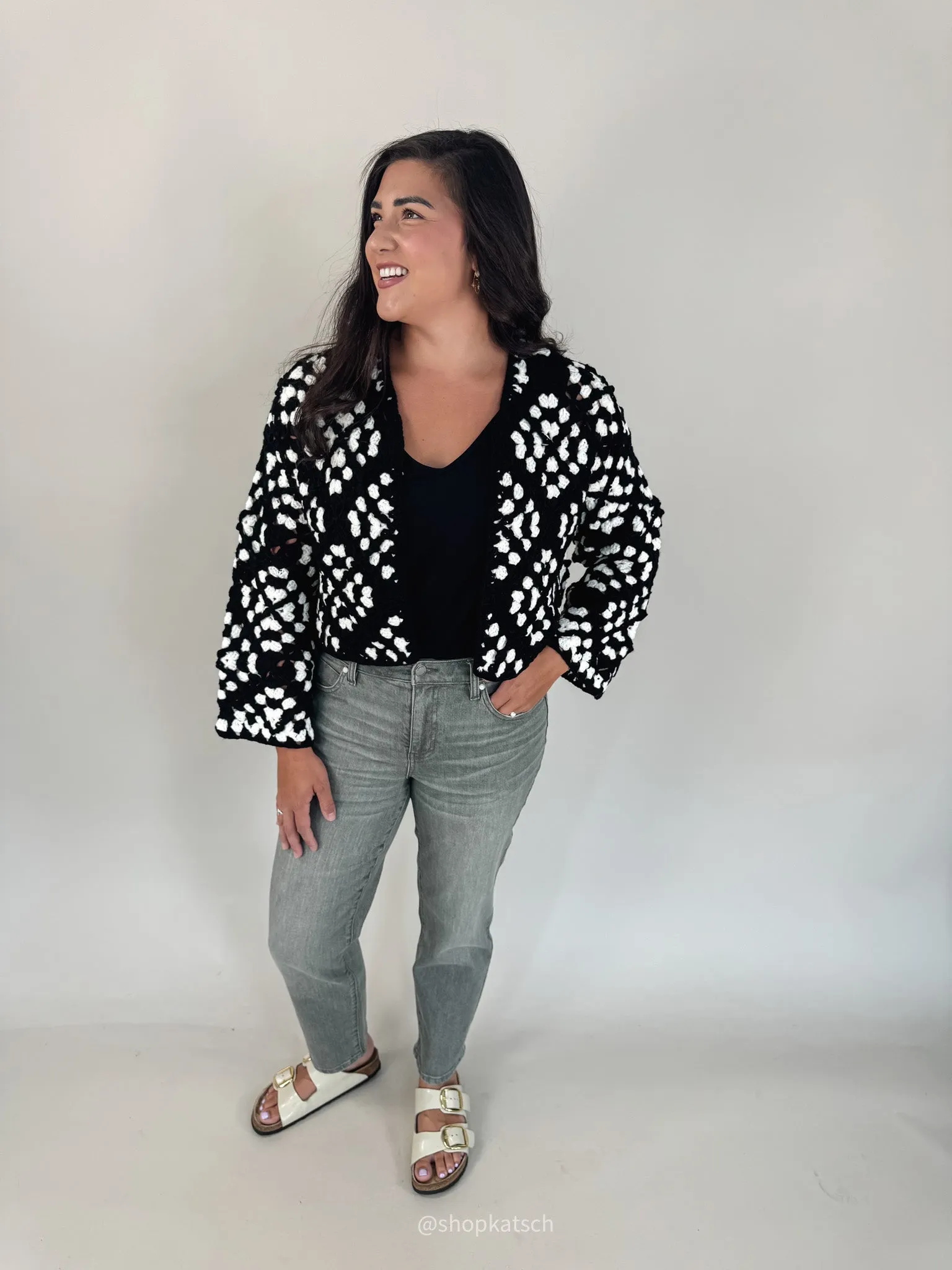 Opie Black & White Crochet Cardigan